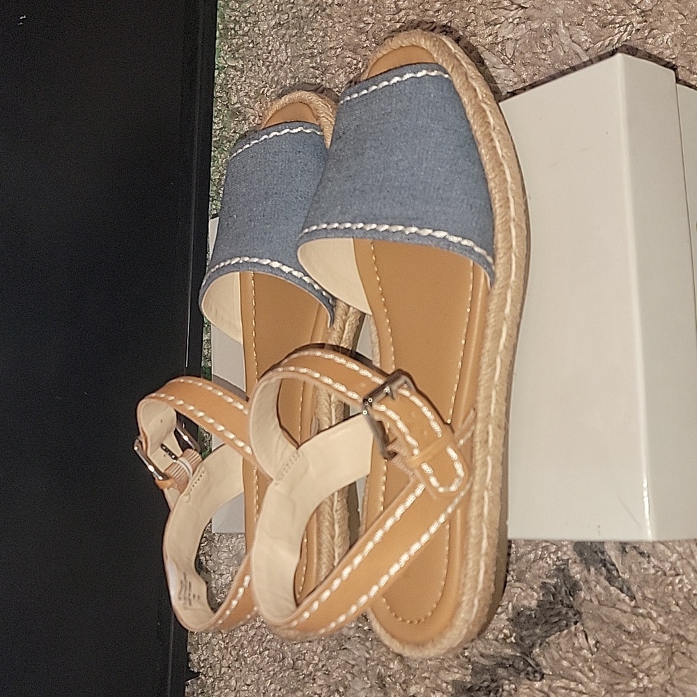 Marc Fisher Denim Blue and Tan Espadrille Sandals - Picture 3 of 8